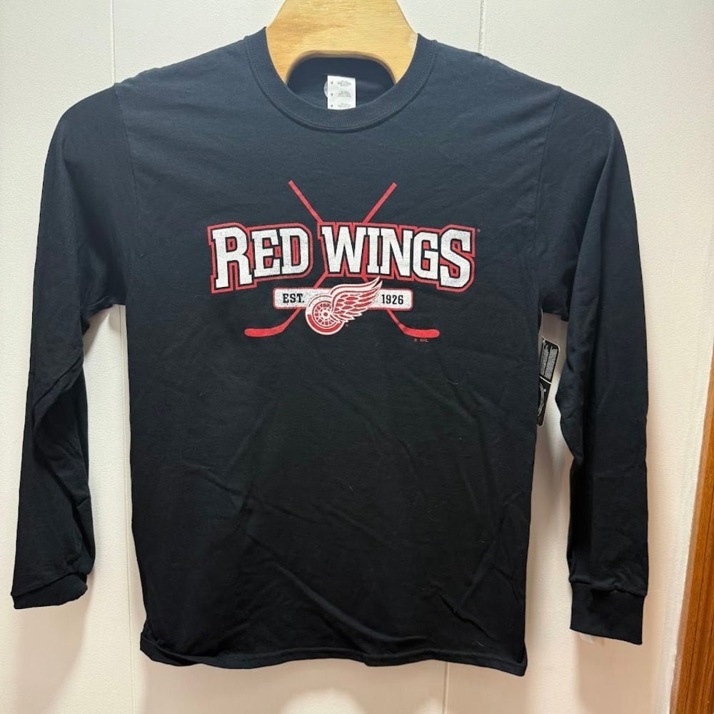 Detroit Red Wings‎ Long Sleeve T Shirt Black NHL Hockey Men's Medium NEW